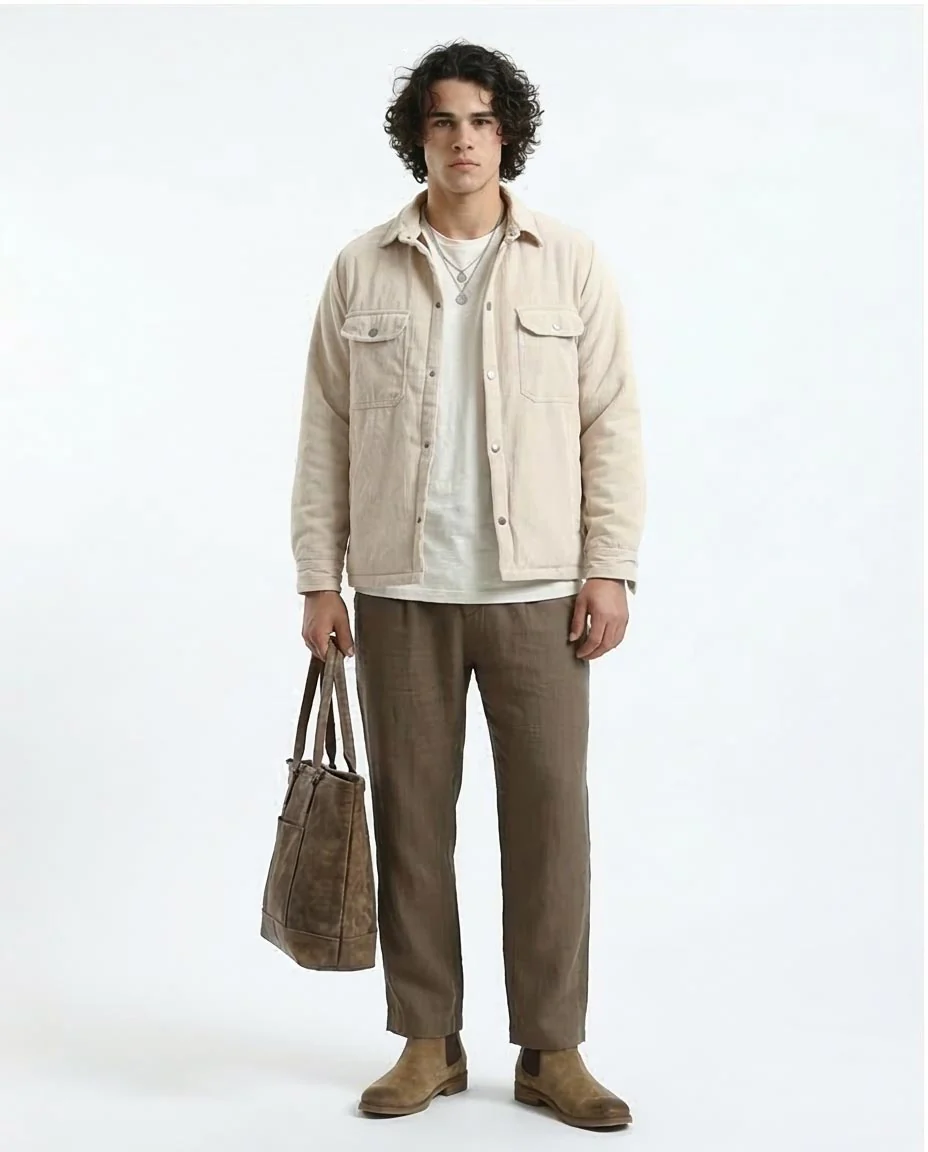 Ravin Oversized Corduroy Shacket in Cream - O180571 - Image 3