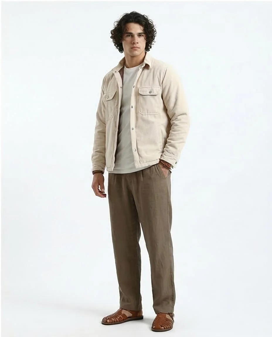 Ravin Oversized Corduroy Shacket in Cream - O180571 - Image 5