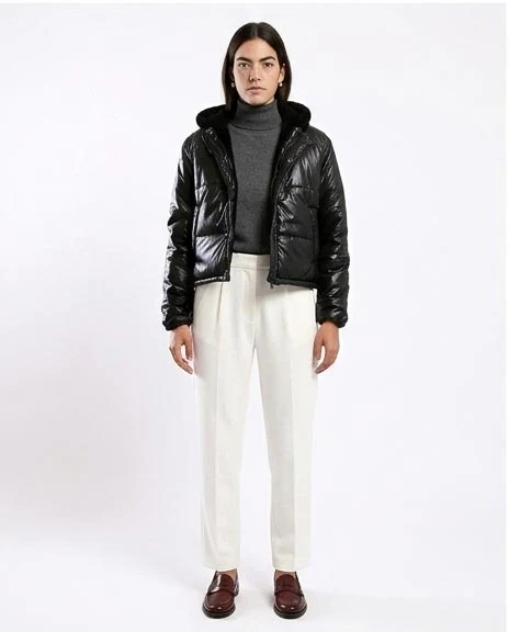Ravin Women's High-Shine Cropped Puffer Jacket with Shearling-Lined Hood - Black - O180574 - Image 4