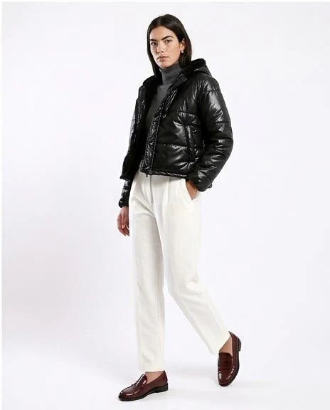Ravin Women's High-Shine Cropped Puffer Jacket with Shearling-Lined Hood - Black - O180574 - Image 5