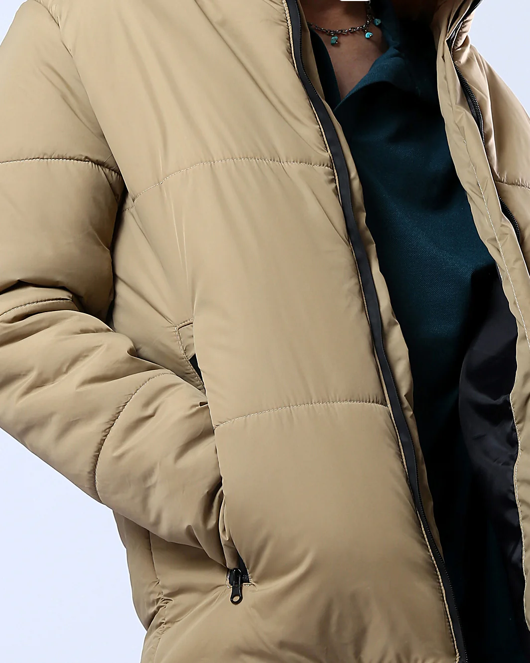Ravin Men's Quilted Puffer Jacket with High Stand Collar – Camel - O180577 - Image 4