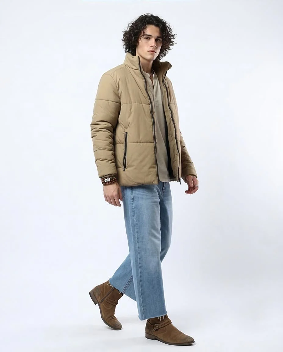 Ravin Men's Quilted Puffer Jacket with High Stand Collar – Camel - O180577 - Image 5