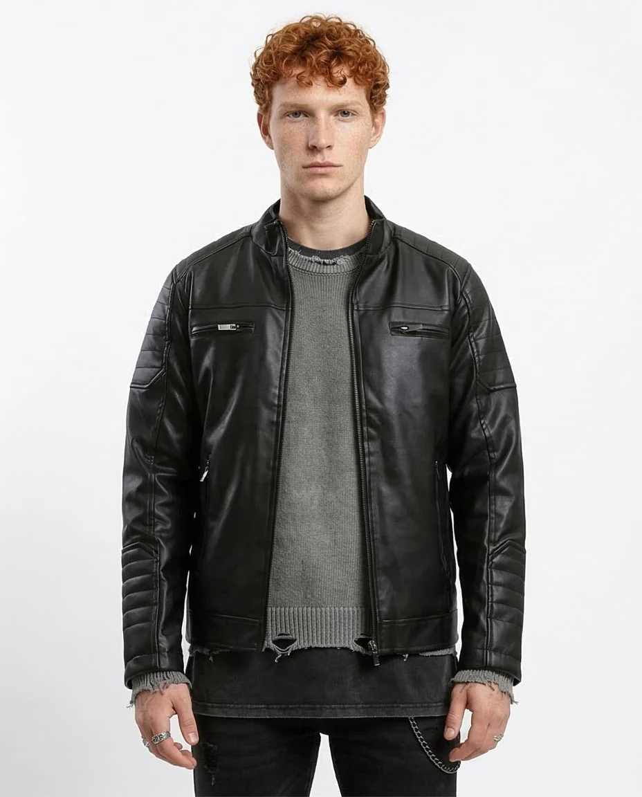 Ravin Men’s Quilted Moto Faux-Leather Jacket - Black - O180581