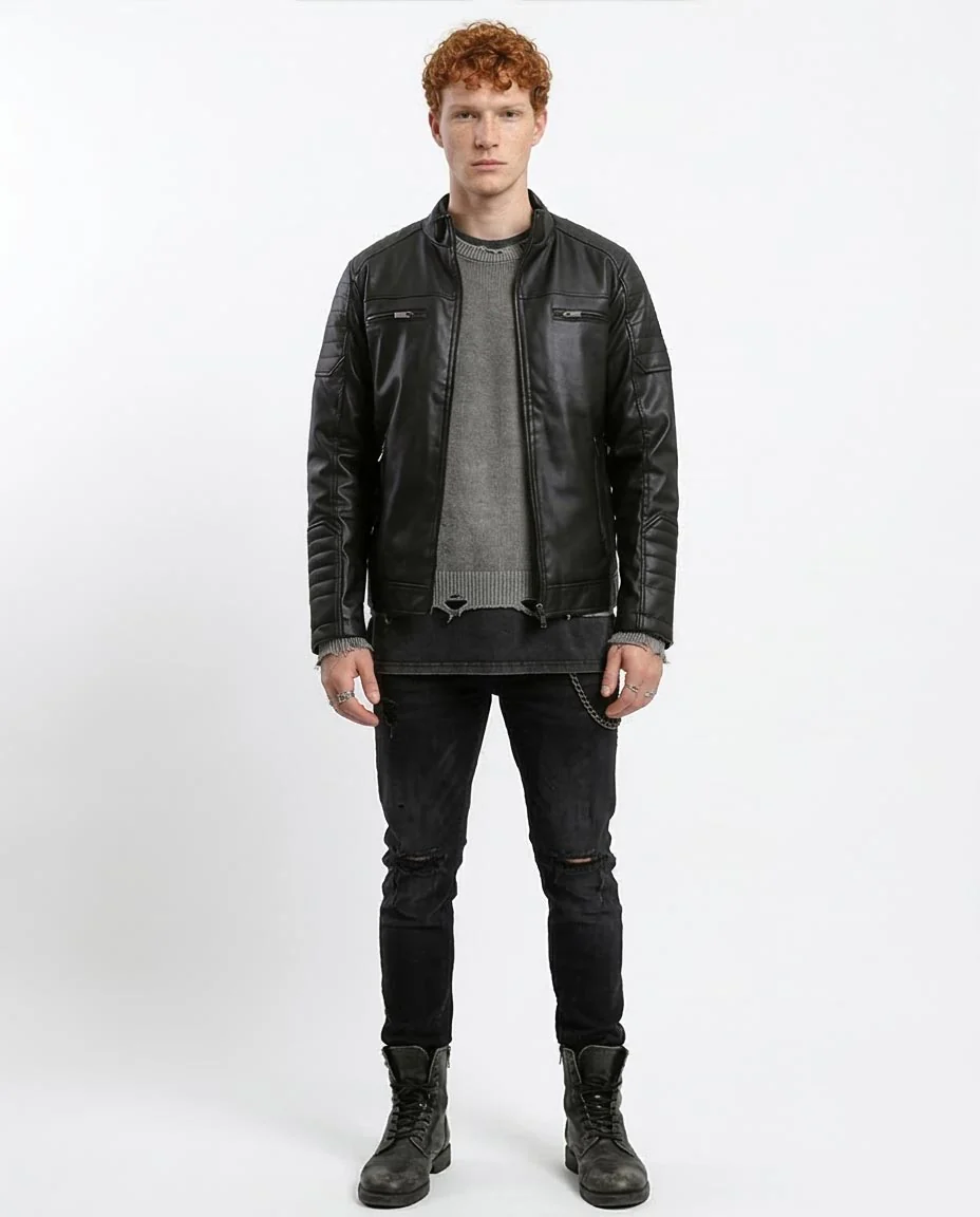 Ravin Men’s Quilted Moto Faux-Leather Jacket - Black - O180581 - Image 3