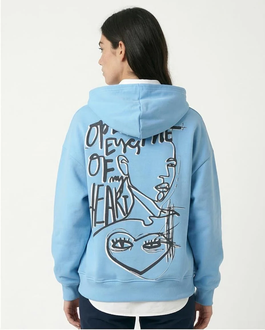 Ravin Artistic Graphic Oversized Hoodie in Sky Blue - O180770 - Image 2