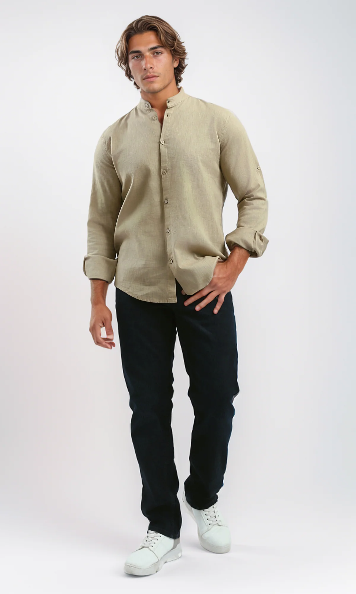 O181029 Regular Fit Coffe Shirt With Full Buttons - Image 4