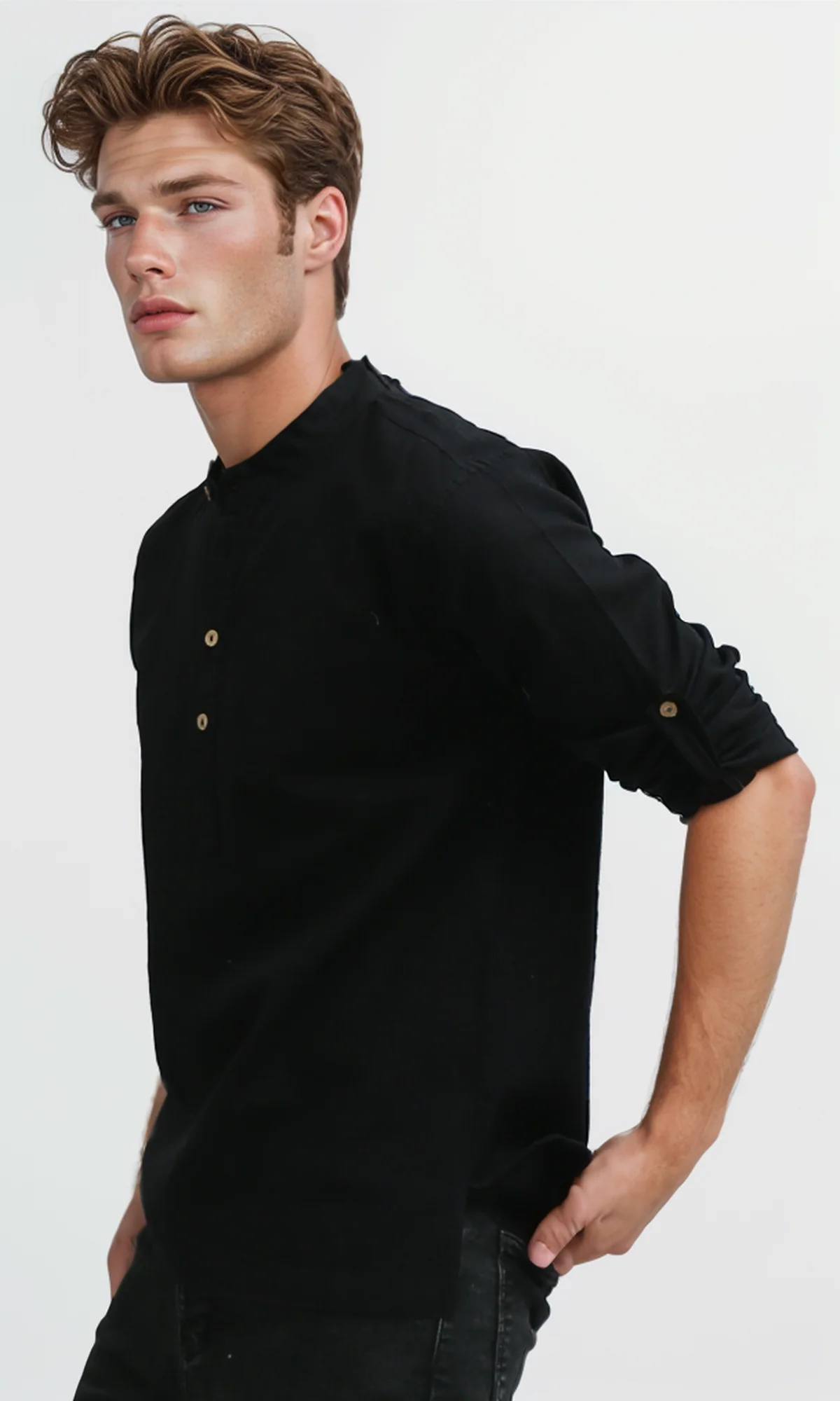 O181030 Long Sleeve Black Casual Shirt - Image 2