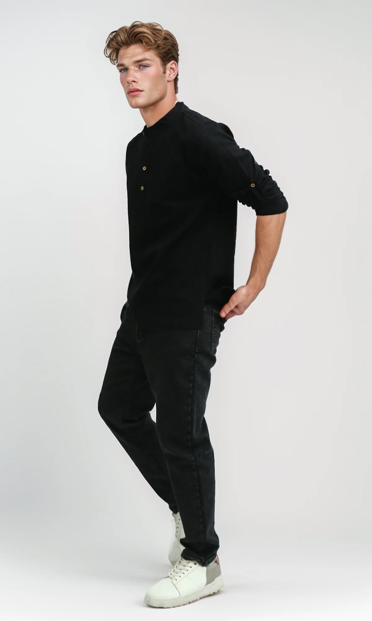 O181030 Long Sleeve Black Casual Shirt - Image 5