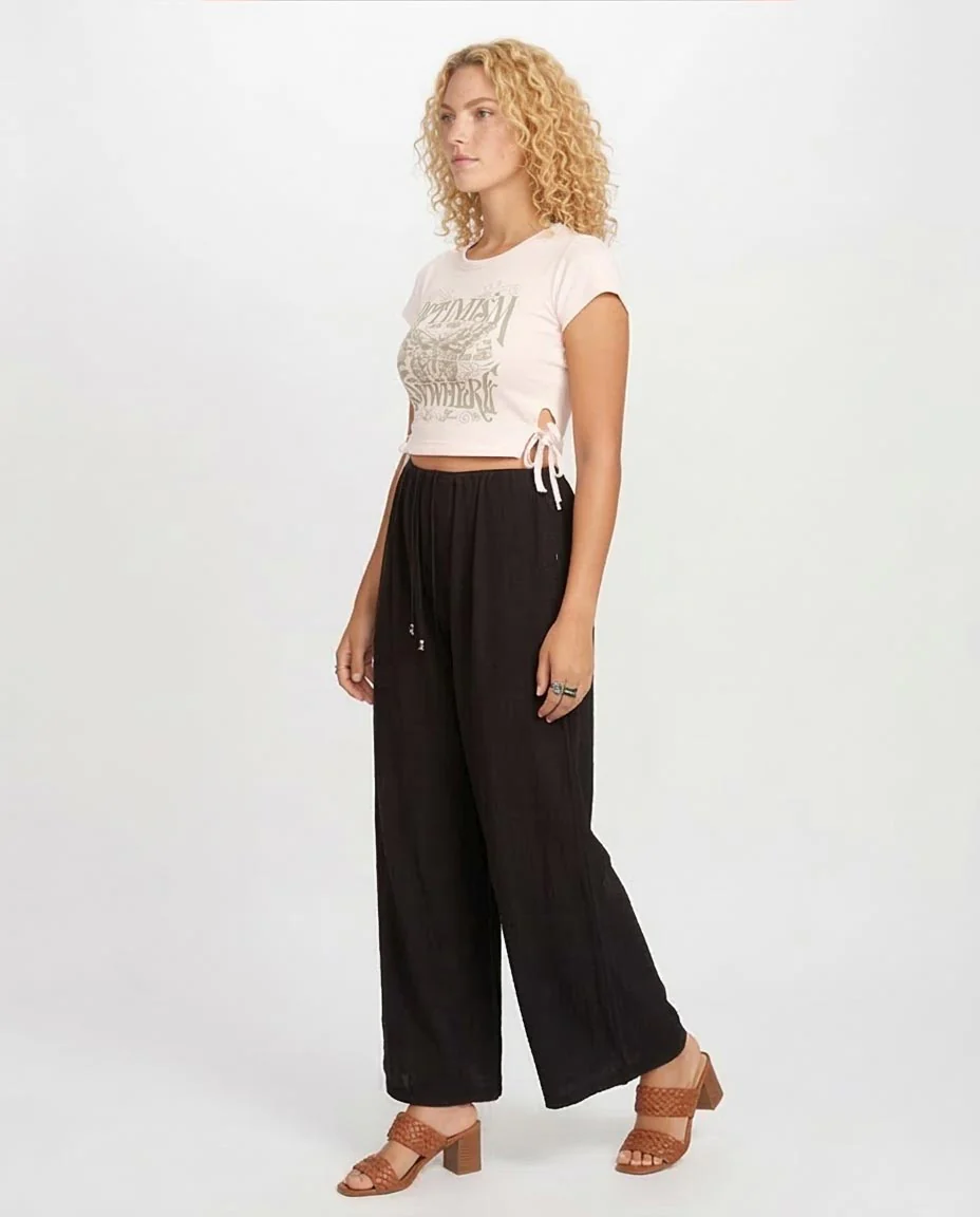 Ravin Women’s Side-Tie Graphic Crop Top – "Optimism" Butterfly Print - Off White - O181660 - Image 5