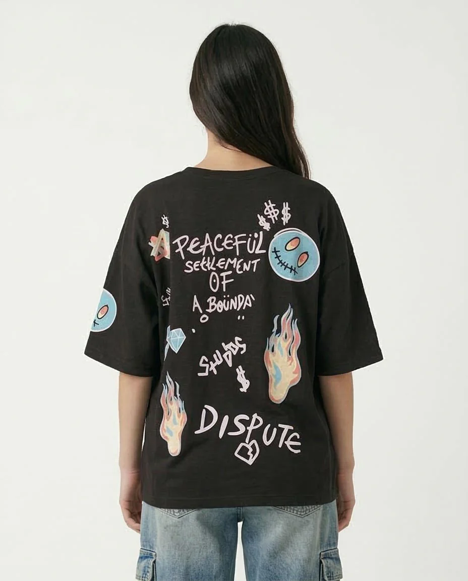 RAVIN | "Boundary Dispute" Oversized Graphic Street Teet - Black - O181671 - Image 2
