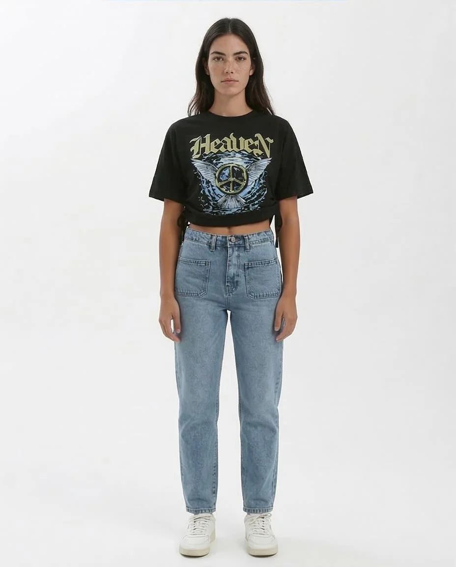 Ravin Heaven Cinch-Side Graphic Cropped Tee - Black - o182048 - Image 3