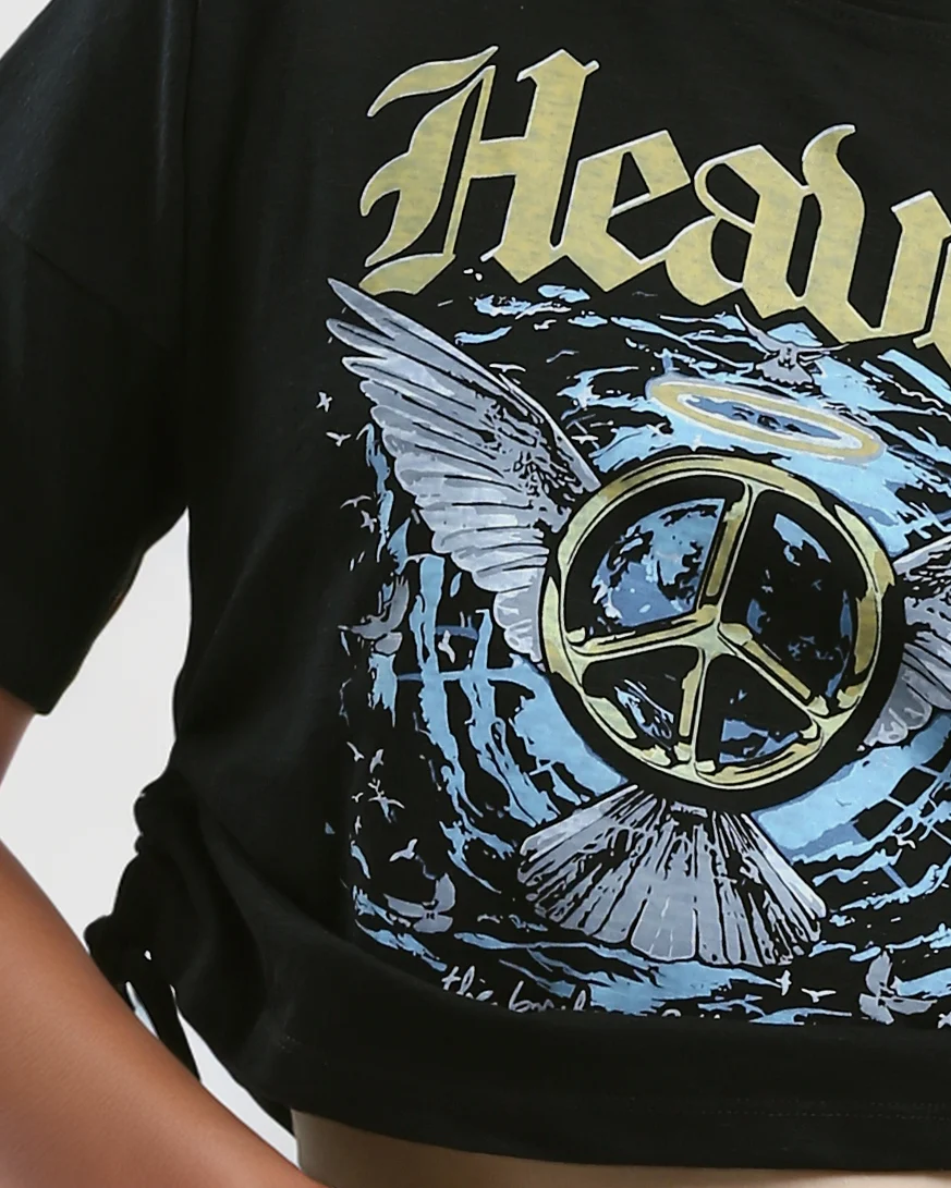 Ravin Heaven Cinch-Side Graphic Cropped Tee - Black - o182048 - Image 4