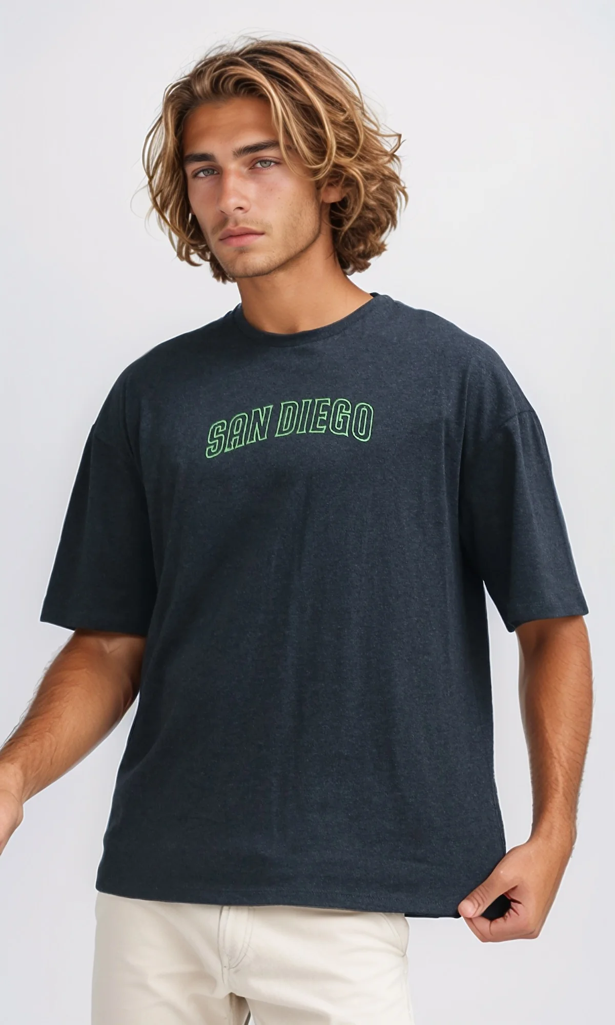 O182411 Heather Dark Grey Printed ''San Diego'' Cotton Tee - Image 2