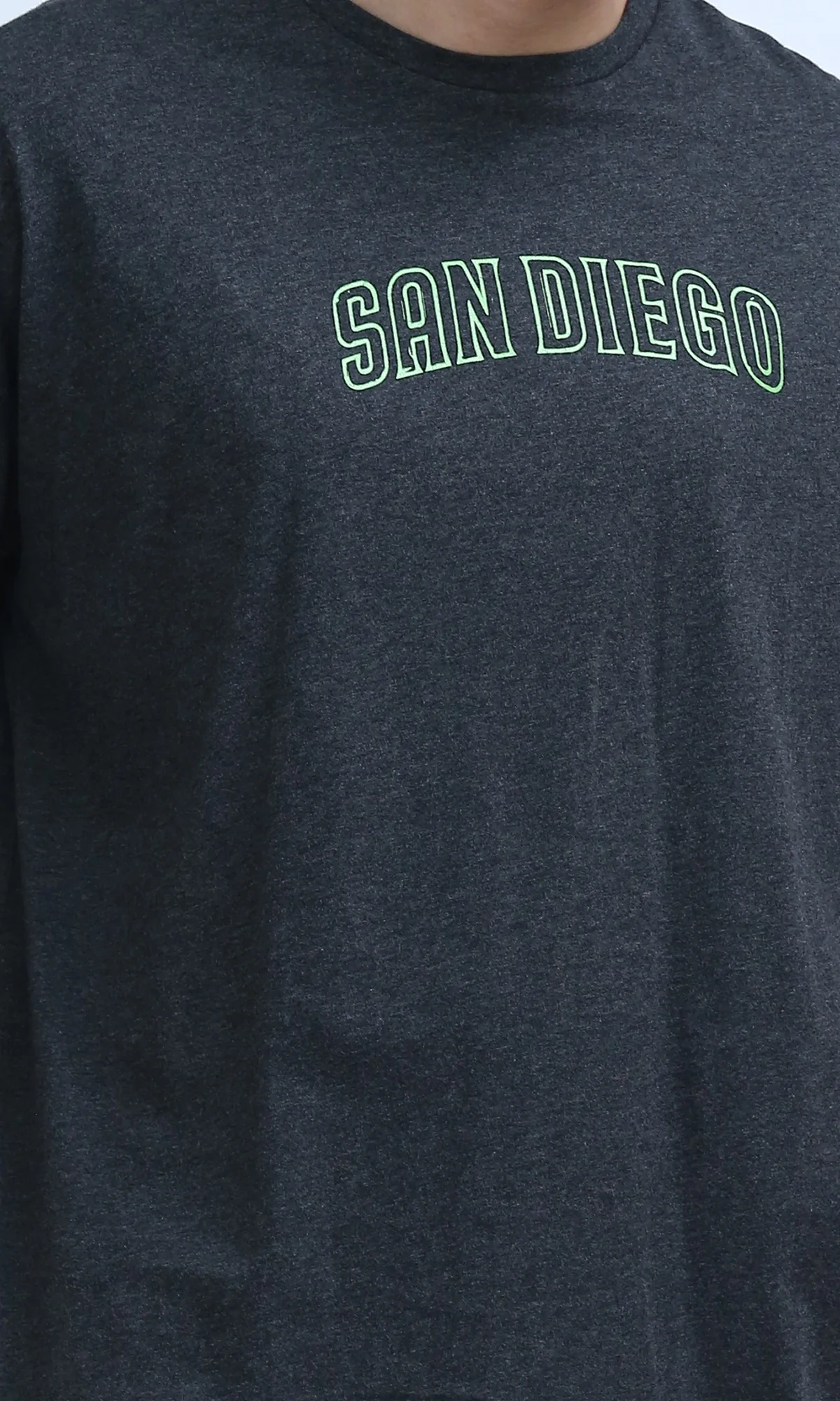 O182411 Heather Dark Grey Printed ''San Diego'' Cotton Tee - Image 4