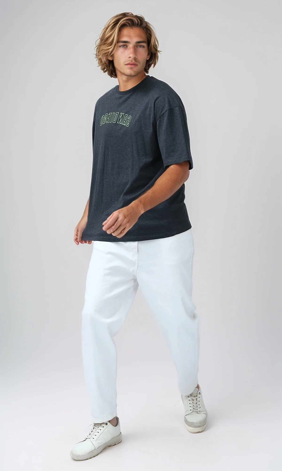 O182411 Heather Dark Grey Printed ''San Diego'' Cotton Tee - Image 5