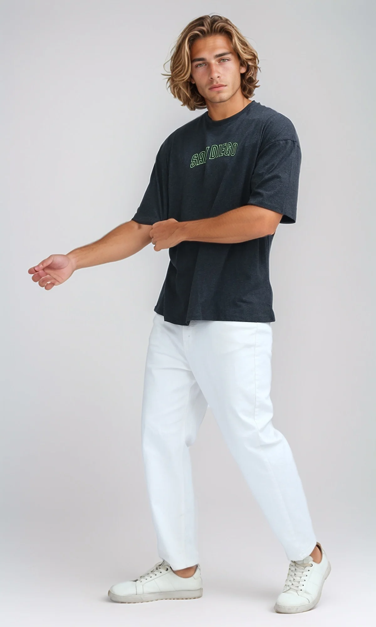 O182411 Heather Dark Grey Printed ''San Diego'' Cotton Tee - Image 6