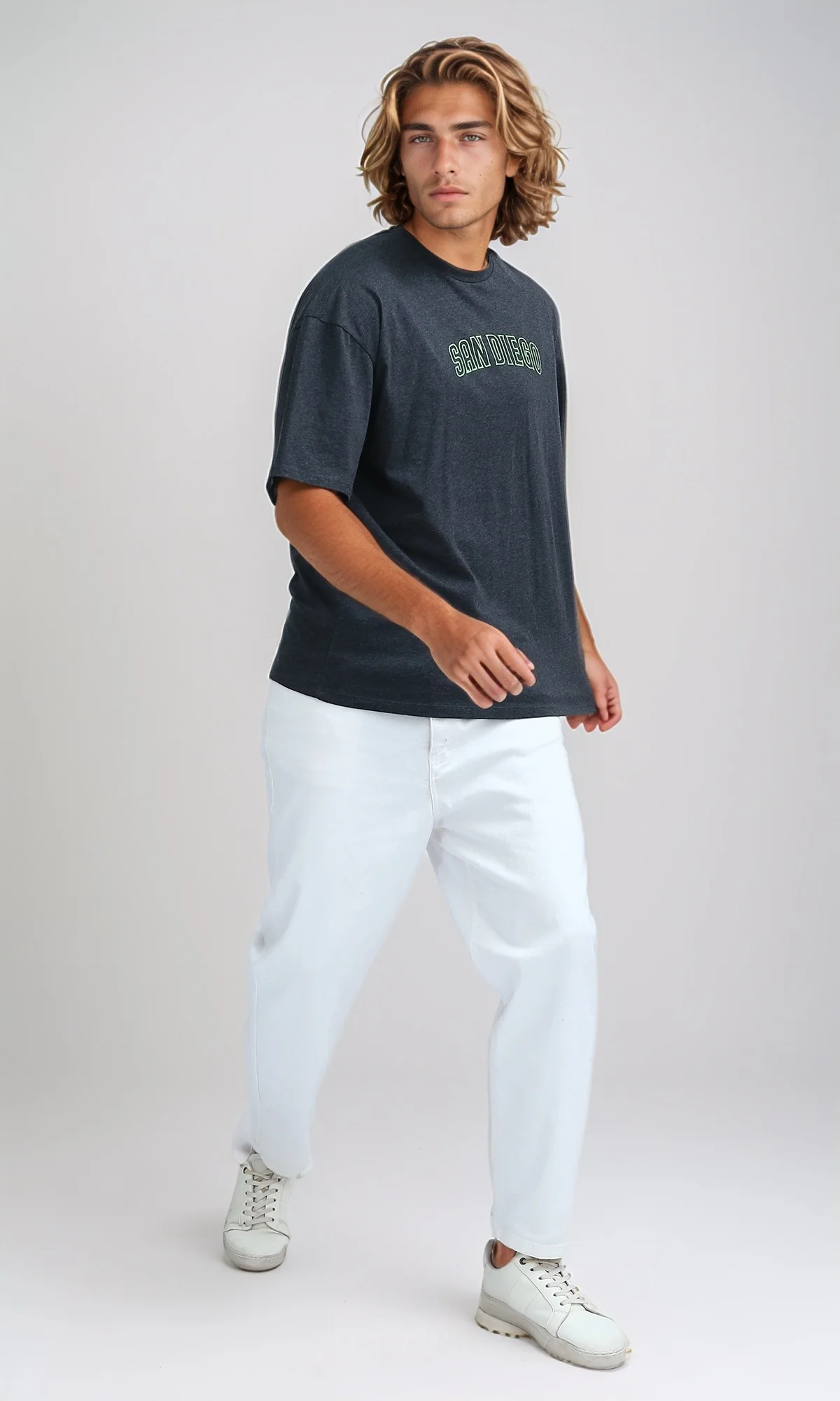 O182411 Heather Dark Grey Printed ''San Diego'' Cotton Tee - Image 7