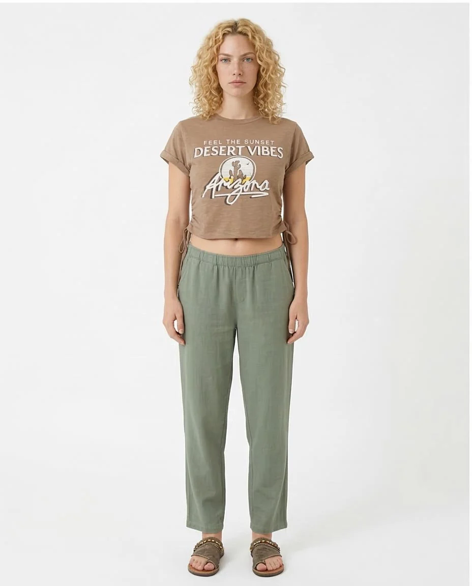 Ravin Women’s Desert Vibes Ruched Side Graphic Crop T-Shirt - Taupe - O182844 - Image 3