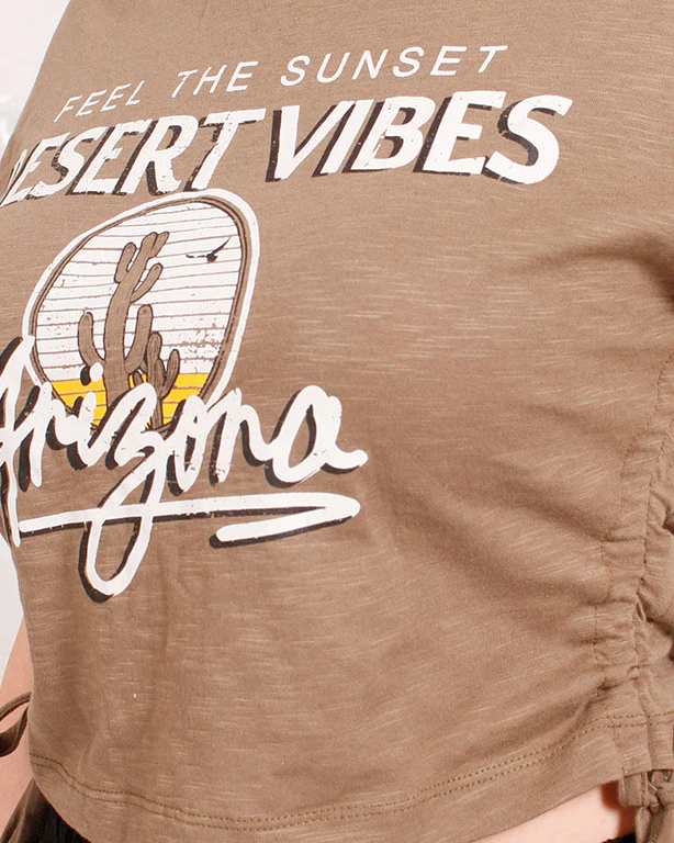 Ravin Women’s Desert Vibes Ruched Side Graphic Crop T-Shirt - Taupe - O182844 - Image 4