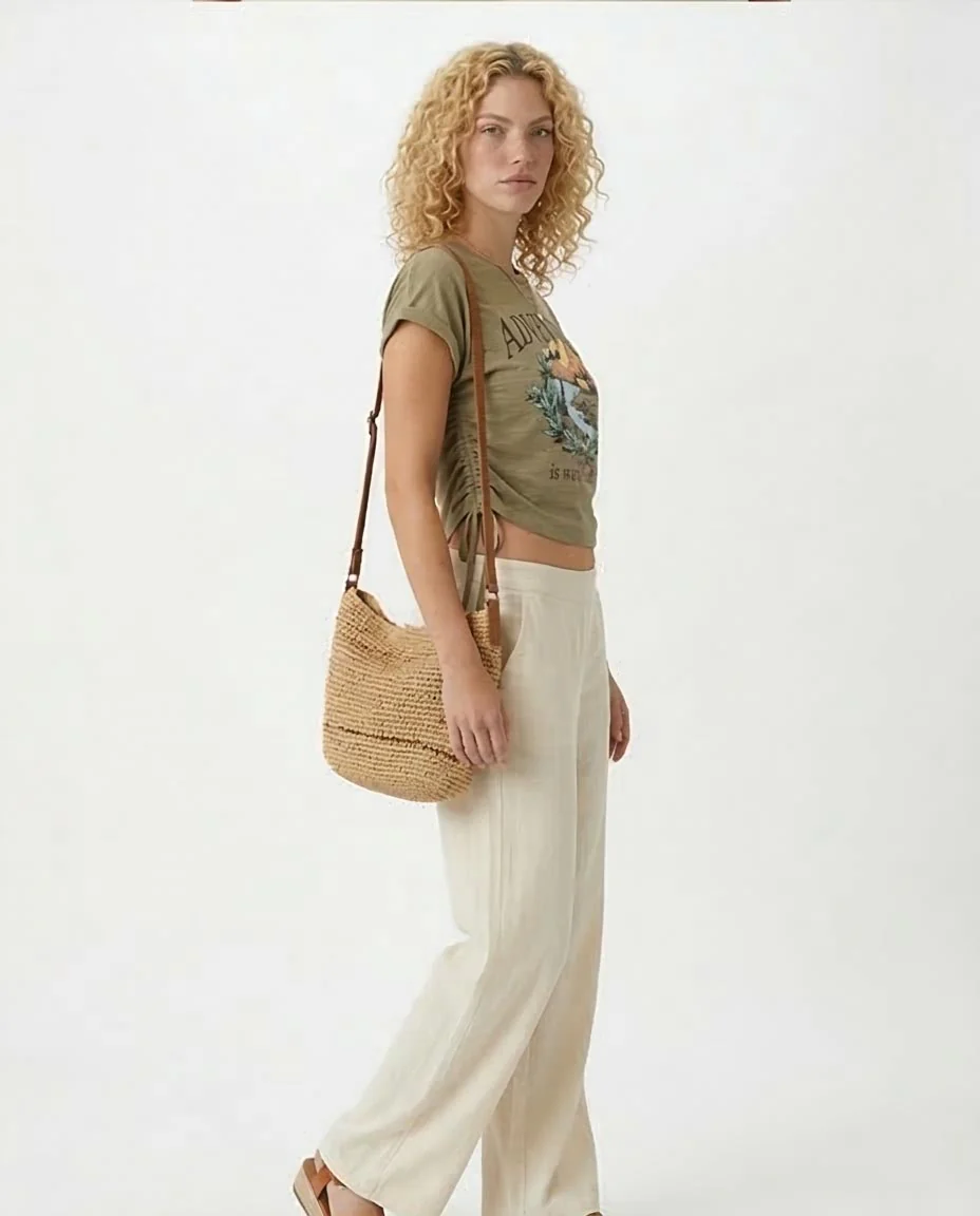 Ravin Adventure Series: Ruched Side Graphic Tee-Khaki - O182845 - Image 5