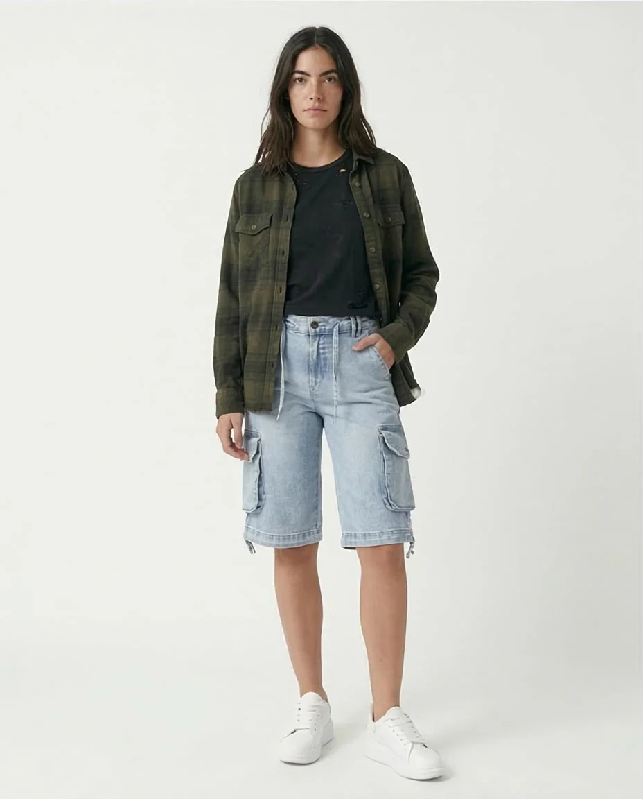 Ravin Relaxed-Fit Light Wash Denim Cargo Shorts with Drawstring Waist - Light Blue - O187846 - Image 3