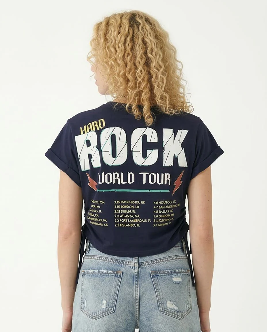 Ravin Women’s Hard Rock Graphic Tee with Cinched Drawstring Sides - Navy - O189277 - Image 2