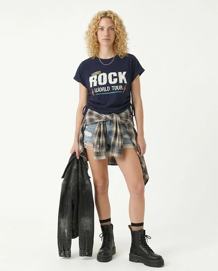 Ravin Women’s Hard Rock Graphic Tee with Cinched Drawstring Sides - Navy - O189277 - Image 3