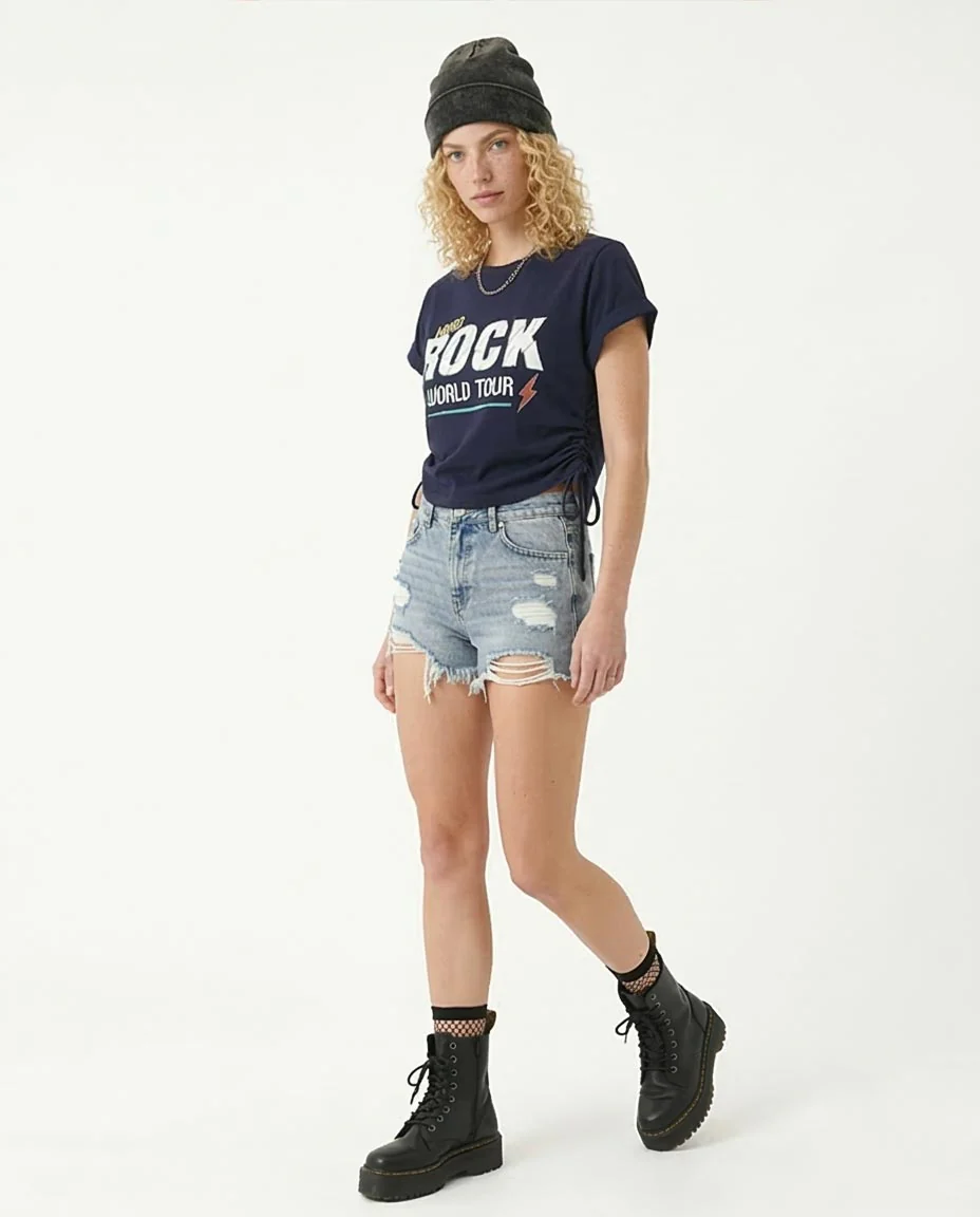Ravin Women’s Hard Rock Graphic Tee with Cinched Drawstring Sides - Navy - O189277 - Image 5