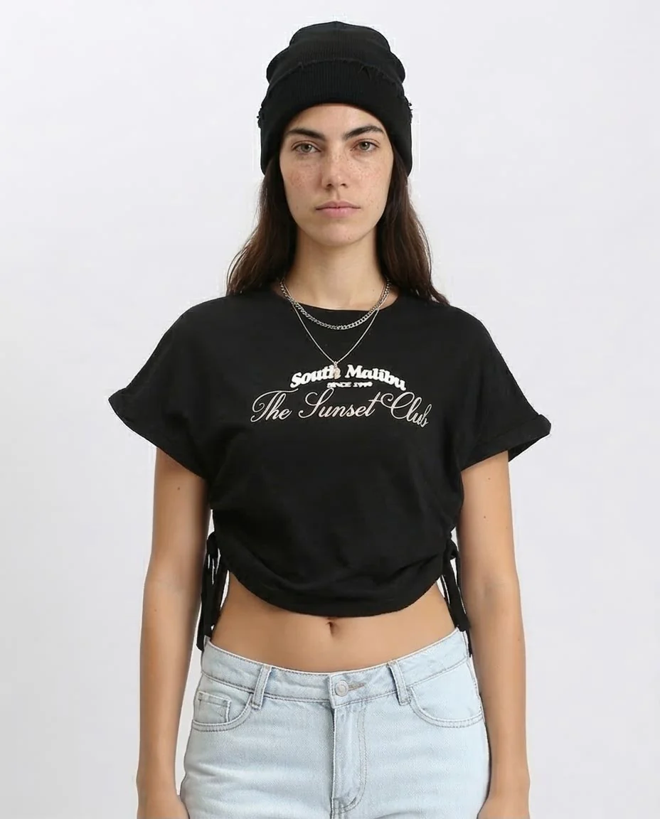 Ravin "The Sunset Club" Side-Tie Graphic Tee - Black - O189278
