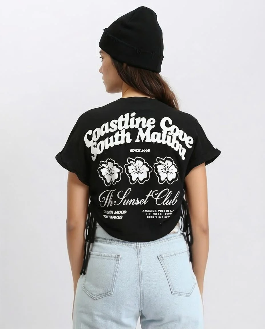 Ravin "The Sunset Club" Side-Tie Graphic Tee - Black - O189278 - Image 2