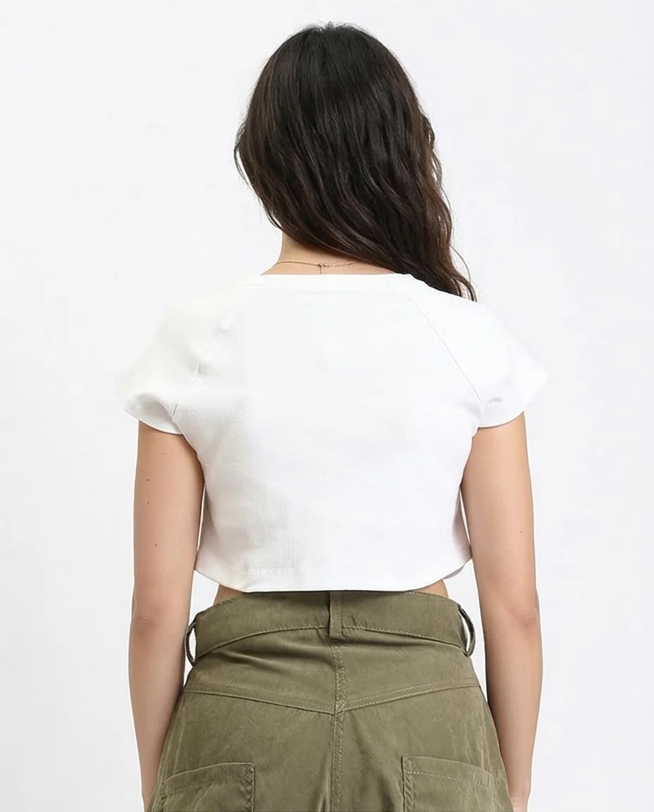 Ravin Women’s Sun & Moon Graphic Ruched Hem Crop Top - White - O189405 - Image 2