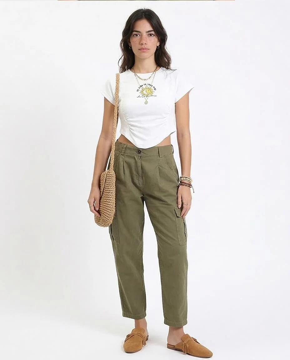 Ravin Women’s Sun & Moon Graphic Ruched Hem Crop Top - White - O189405 - Image 3