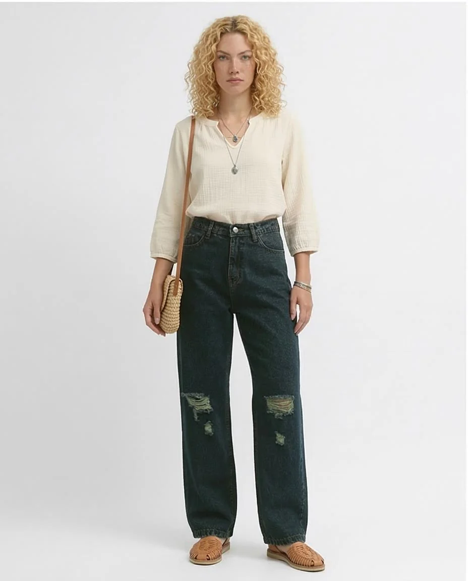 Ravin Dark Wash Distressed Wide-Leg Jeans - o191280 - Image 3