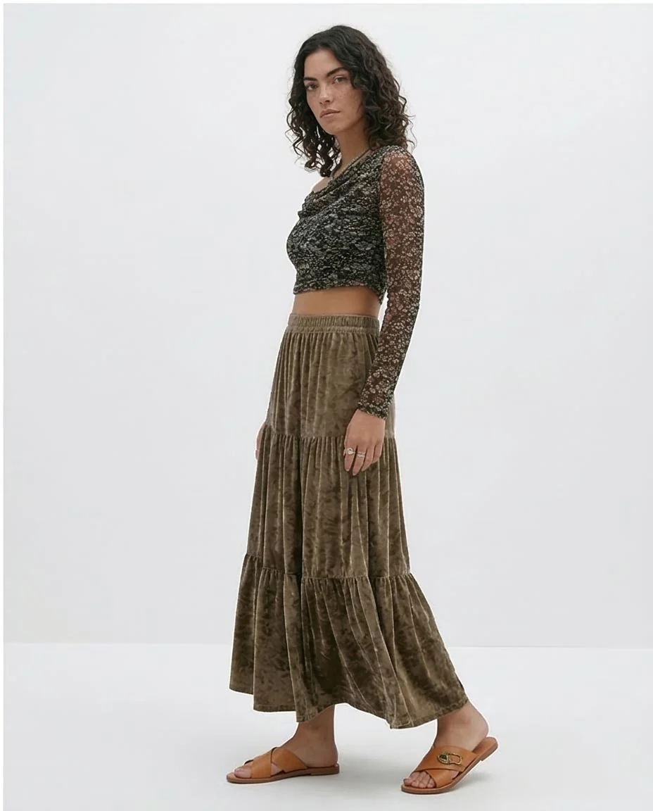 Ravin Black & Fushia Asymmetric Cowl Neck Floral Mesh Crop Top - O191866 - Image 5
