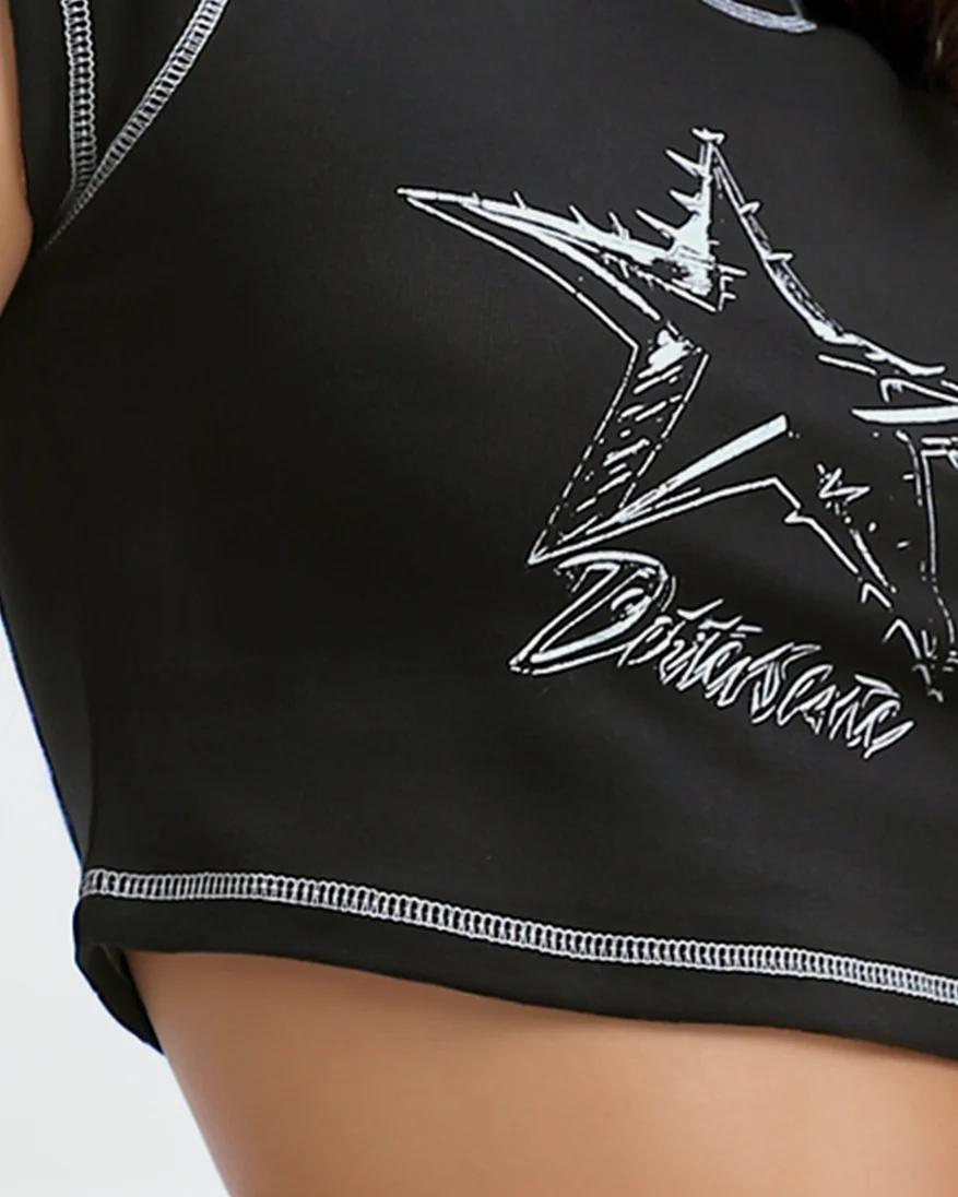 Ravin Distressed Star Cropped Tee - Get Your Edge On - Black - o192025 - Image 4