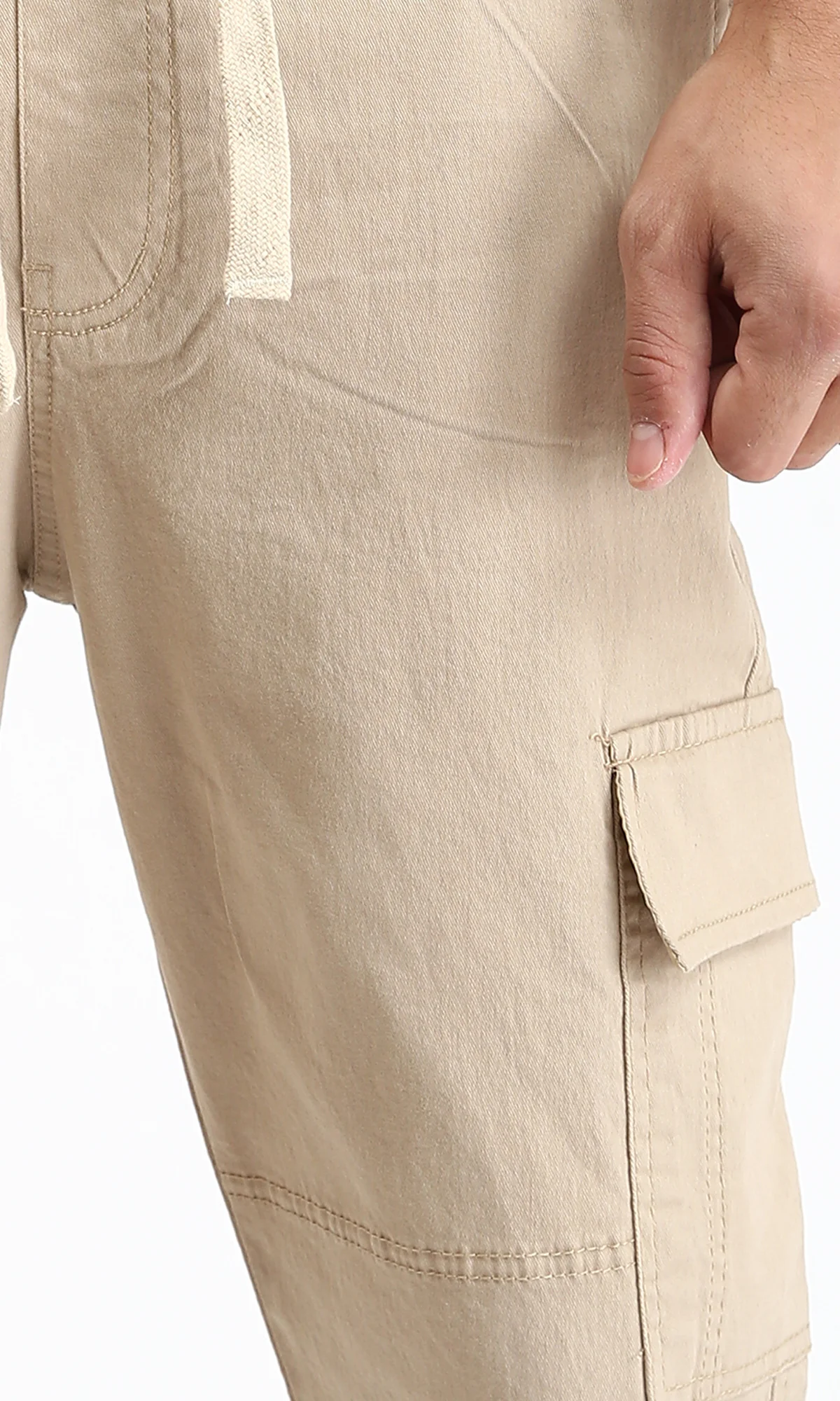 O192460 - Casual Cargo Pants with Elastic Waist - Dark Beige - Image 3