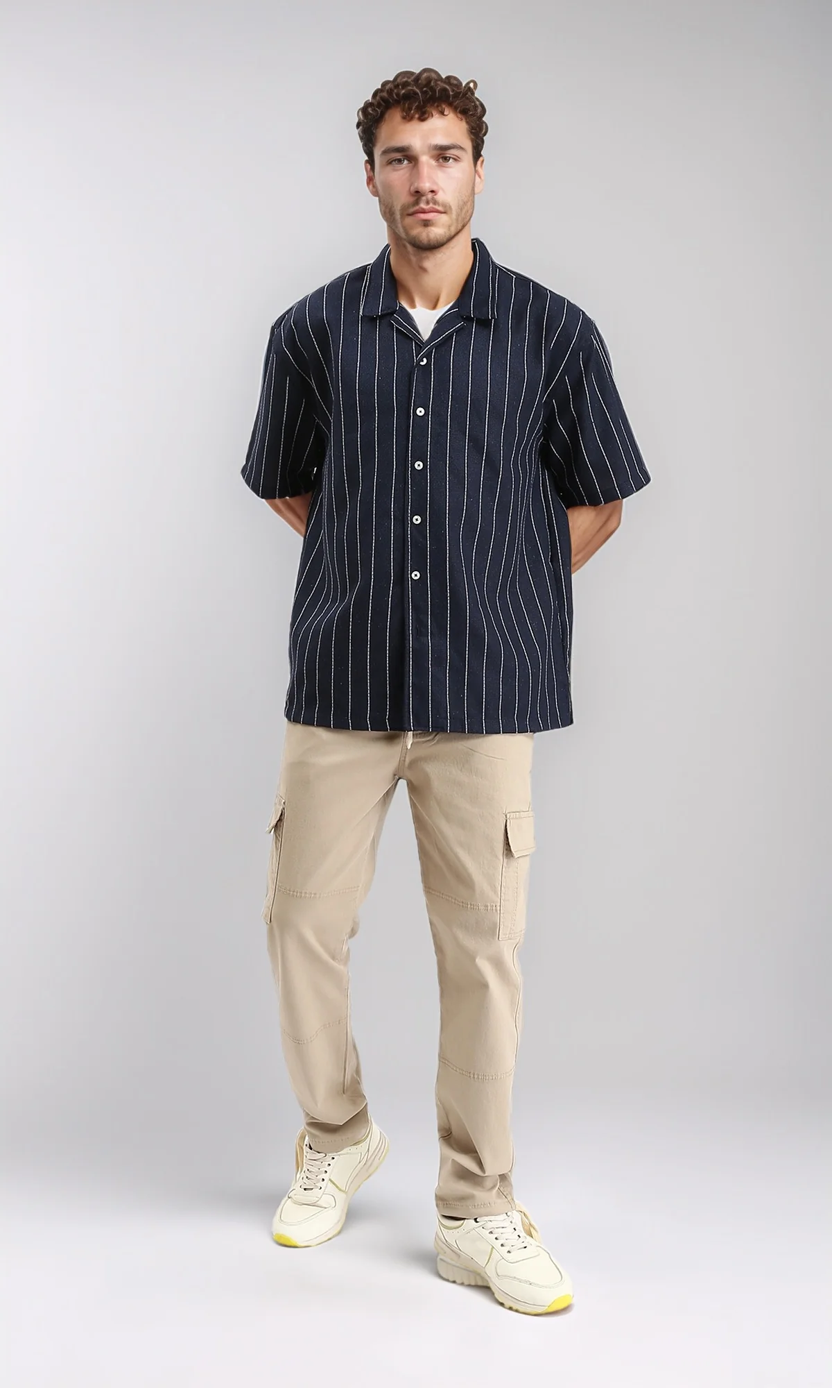 O192460 - Casual Cargo Pants with Elastic Waist - Dark Beige - Image 4