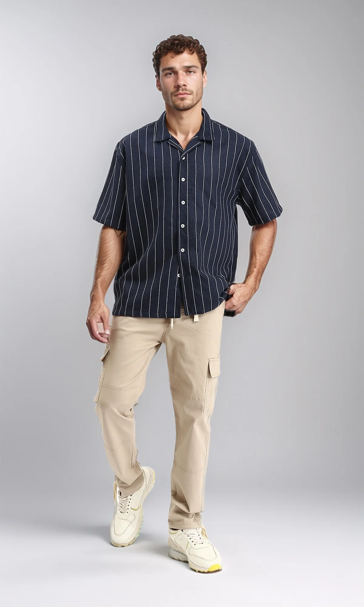 O192460 - Casual Cargo Pants with Elastic Waist - Dark Beige - Image 5