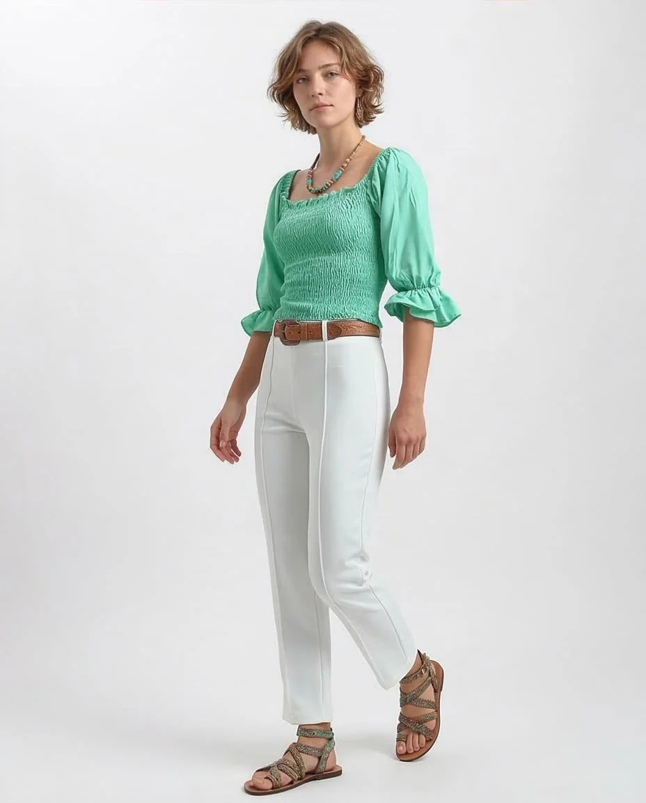 Ravin Women’s Smocked Puff-Sleeve Blouse in Mint Green - O192515 - Image 5