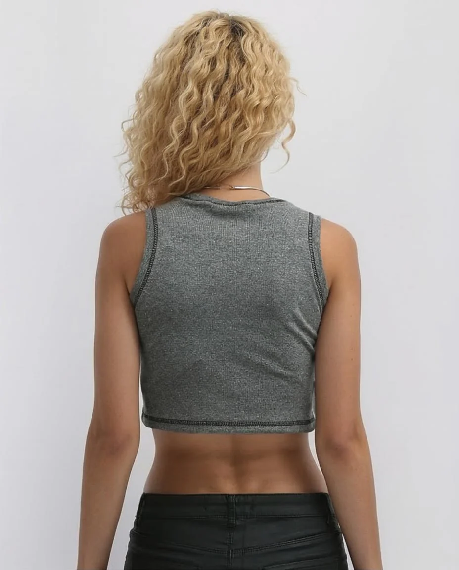 Ravin Heart-Cutout Ribbed Crop Tank in Heather Grey - O192709 - Image 2