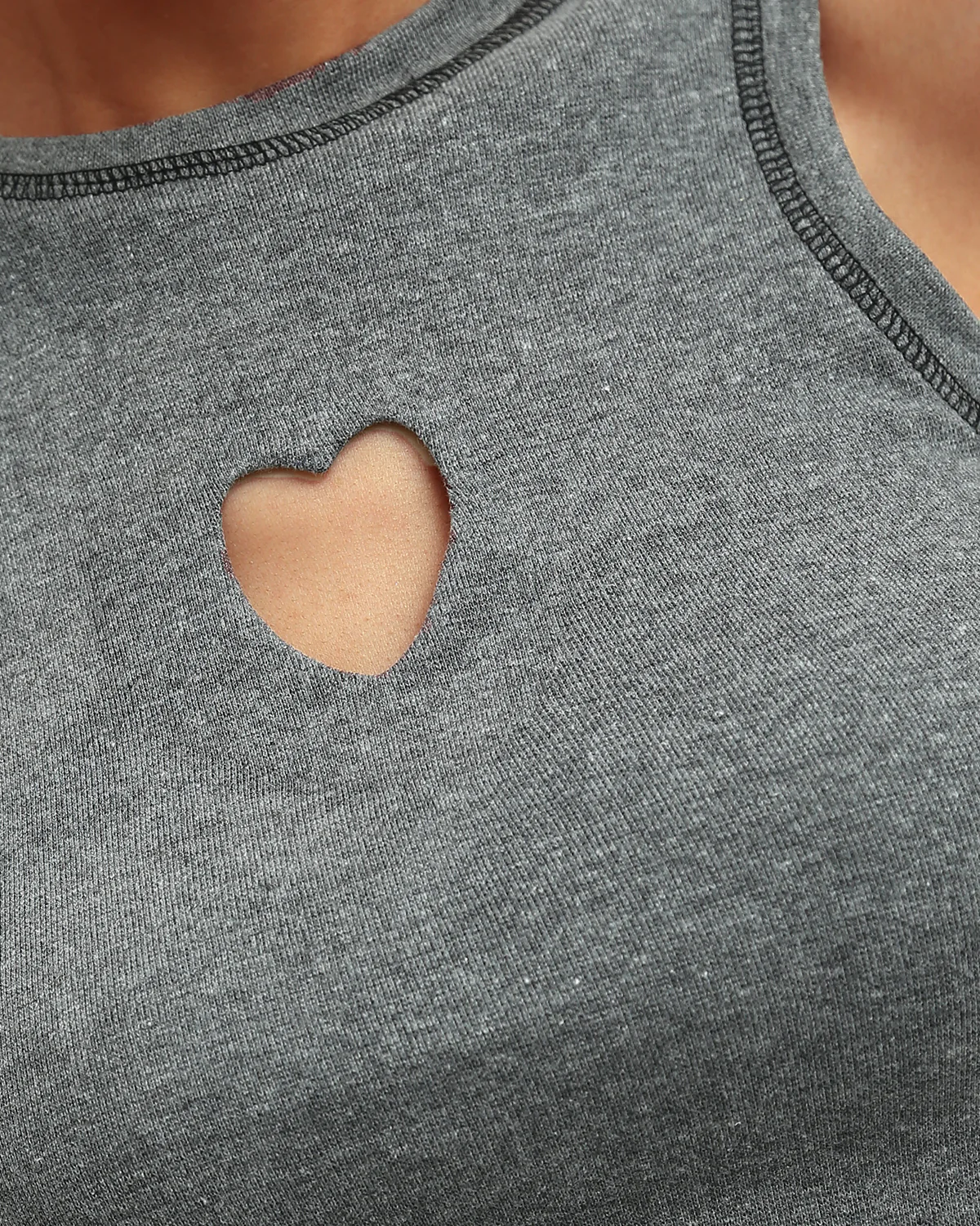 Ravin Heart-Cutout Ribbed Crop Tank in Heather Grey - O192709 - Image 4