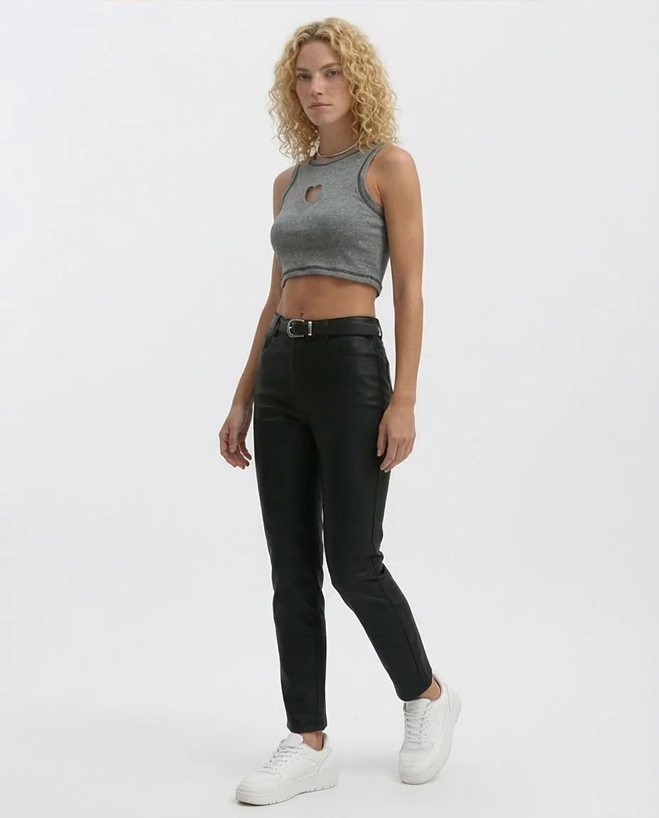 Ravin Heart-Cutout Ribbed Crop Tank in Heather Grey - O192709 - Image 5