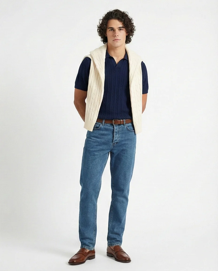 O192889 Solid Standard Jeans Blue Casual Jeans - Image 3
