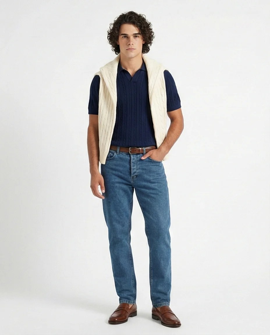 O192889 Solid Standard Jeans Blue Casual Jeans - Image 4