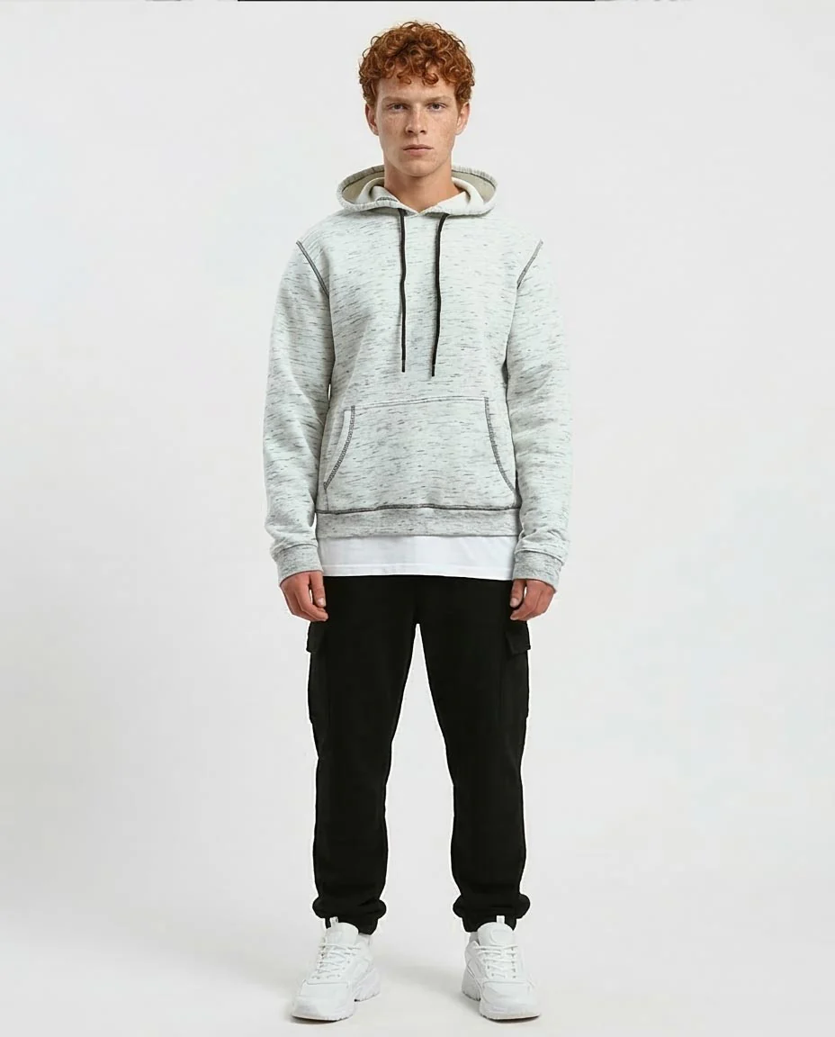Ravin Men's Marled Salt-&-Pepper Hoodie with Contrast Flatlock Stitching - o193135 - Image 3
