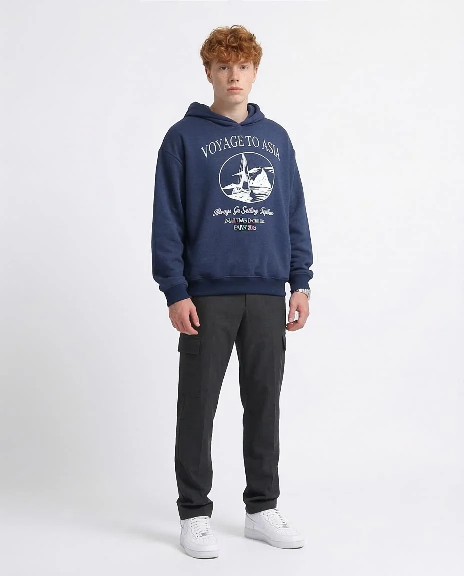Ravin Men's "Voyage to Asia" Oversized Graphic Hoodie – Navy Heather - o193402 - Image 3