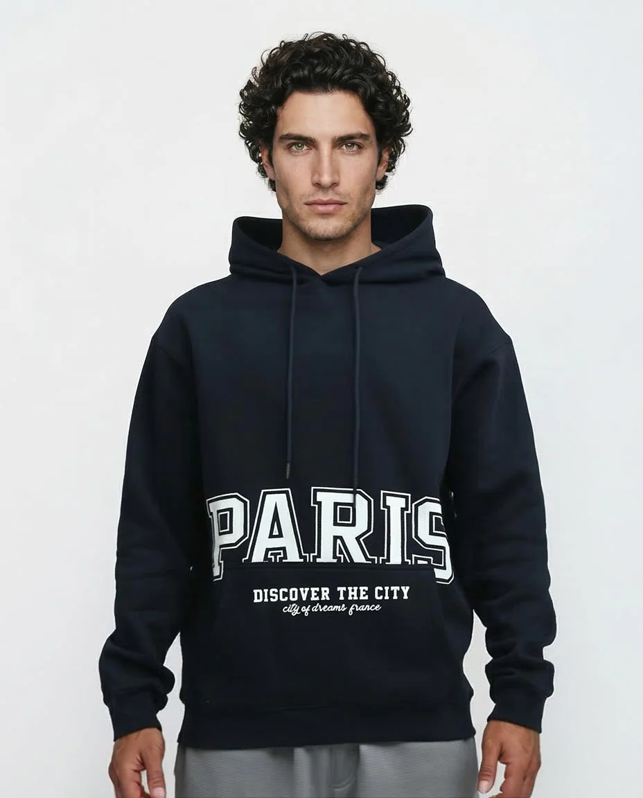 Ravin Paris Varsity Logo Heavyweight Hoodie- Navy - O193403