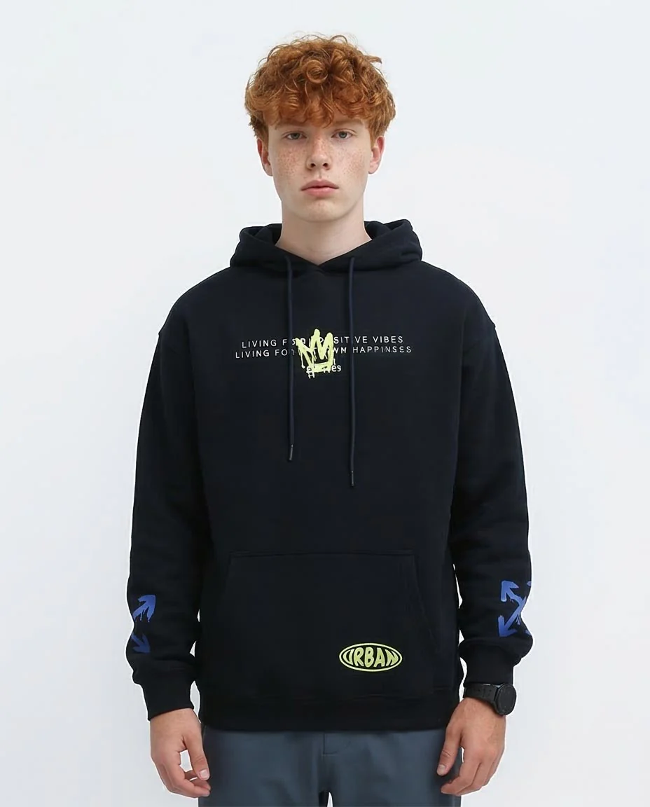 Ravin | Urban "World Wide" Graffiti Oversized Hoodie - Navy o193404
