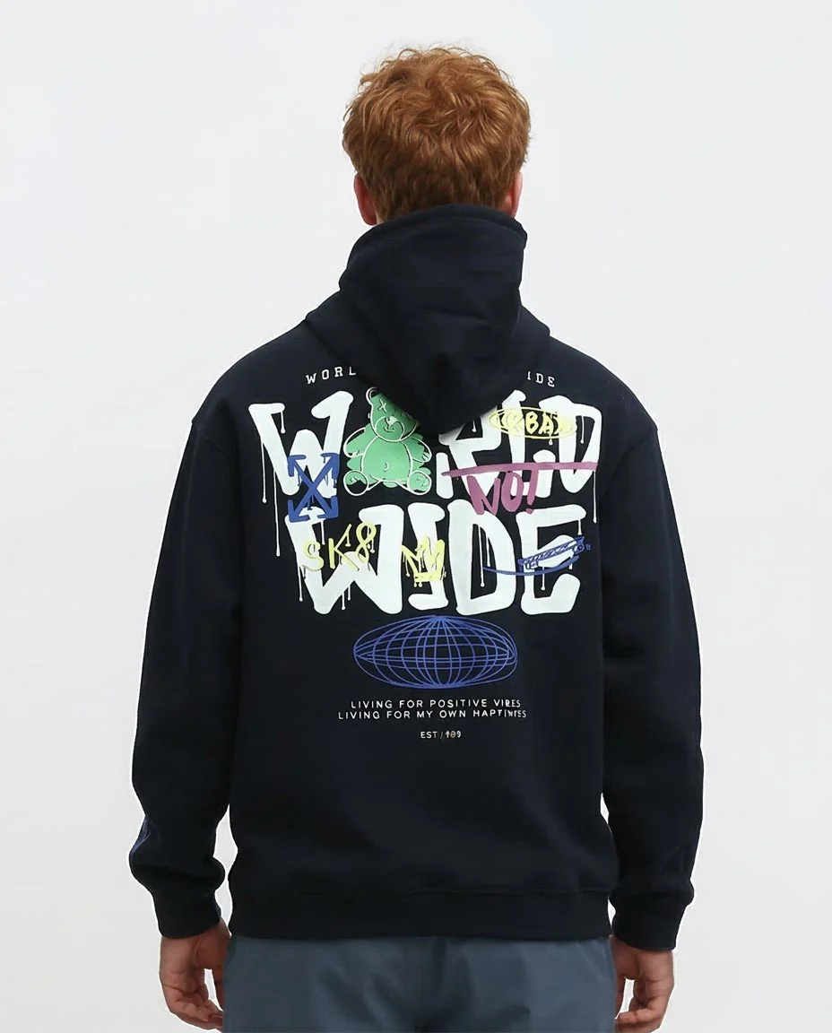 Ravin | Urban "World Wide" Graffiti Oversized Hoodie - Navy o193404 - Image 2
