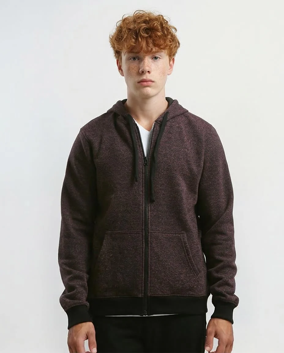 Ravin Men's Marled Zip-Up Hoodie – Burgundy & Black - o193406